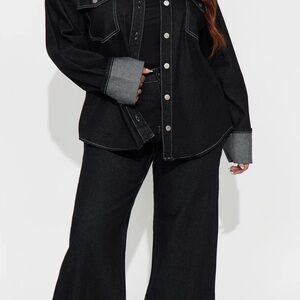 Black Wide-Leg Denim Pants - Women's